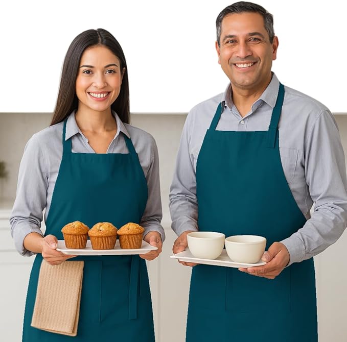 Native Fab Kitchen Apron 2 Pack - 100% Cotton Adjustable, Durable Apron with Pockets, Perfect for Cooking, Baking, Grilling