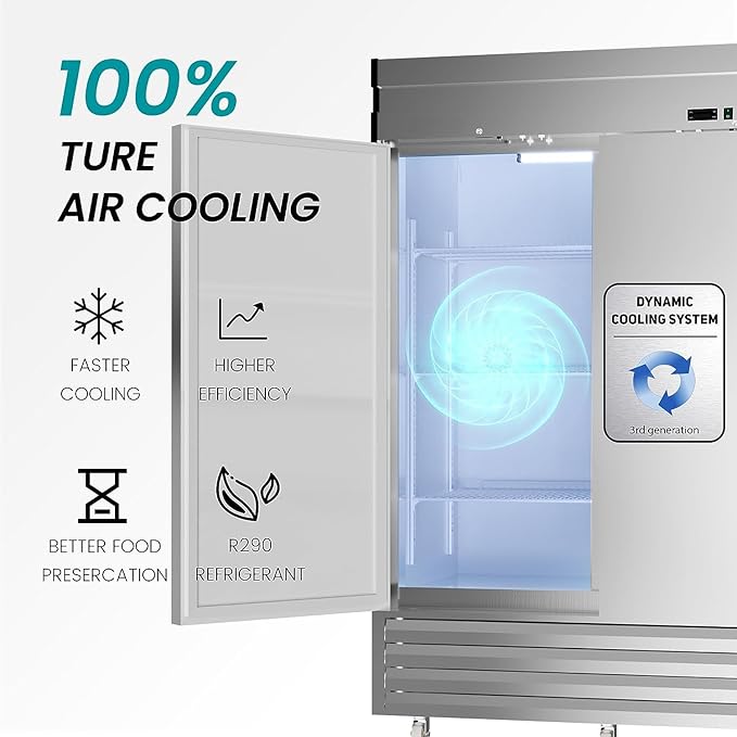 54" Upright Commercial Freezer with 2 Solid Door, -10℉ ~ 10℉, 49 Cu.Ft Reach-in Freezer, Fan Cooling Stainless Steel Freezer with 3 Wheels for Restaurant Bar Garage, ETL and DOE Approved