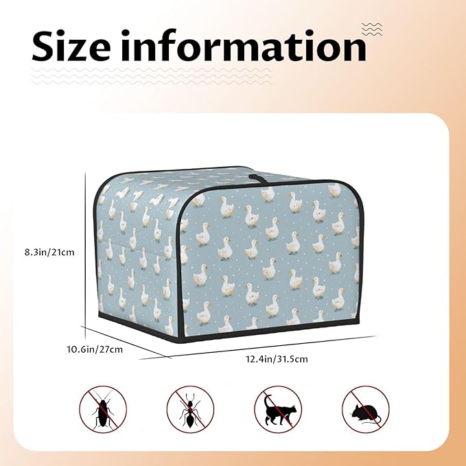 4 Slice Toaster Cover for Kitchen Geese Pattern Pastel Waterproof and Dustproof Toaster Dust Cover with Side Pockets Decorative Universal Cover for Wide Slot Toasters and Small Appliances