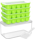 DOQAUS Ice Cube Tray with Lid and Bin - 4 Pack Ice Bucket Kits, Stackable Silicone Ice Trays for Freezer, Easy Pop Out, BPA Free for Cocktail, Coffee, Soup, Food, RV, Kitchen