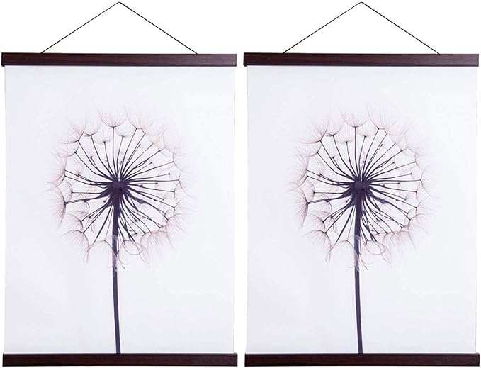 2 Pack Magnetic Poster Hanger Frame, 13x19 13x22 13x24 Light Wood Wooden Magnet Canvas Artwork Print Dowel Poster Hangers Frames Hanging Kit (Walnut, 13", 2 Packs)