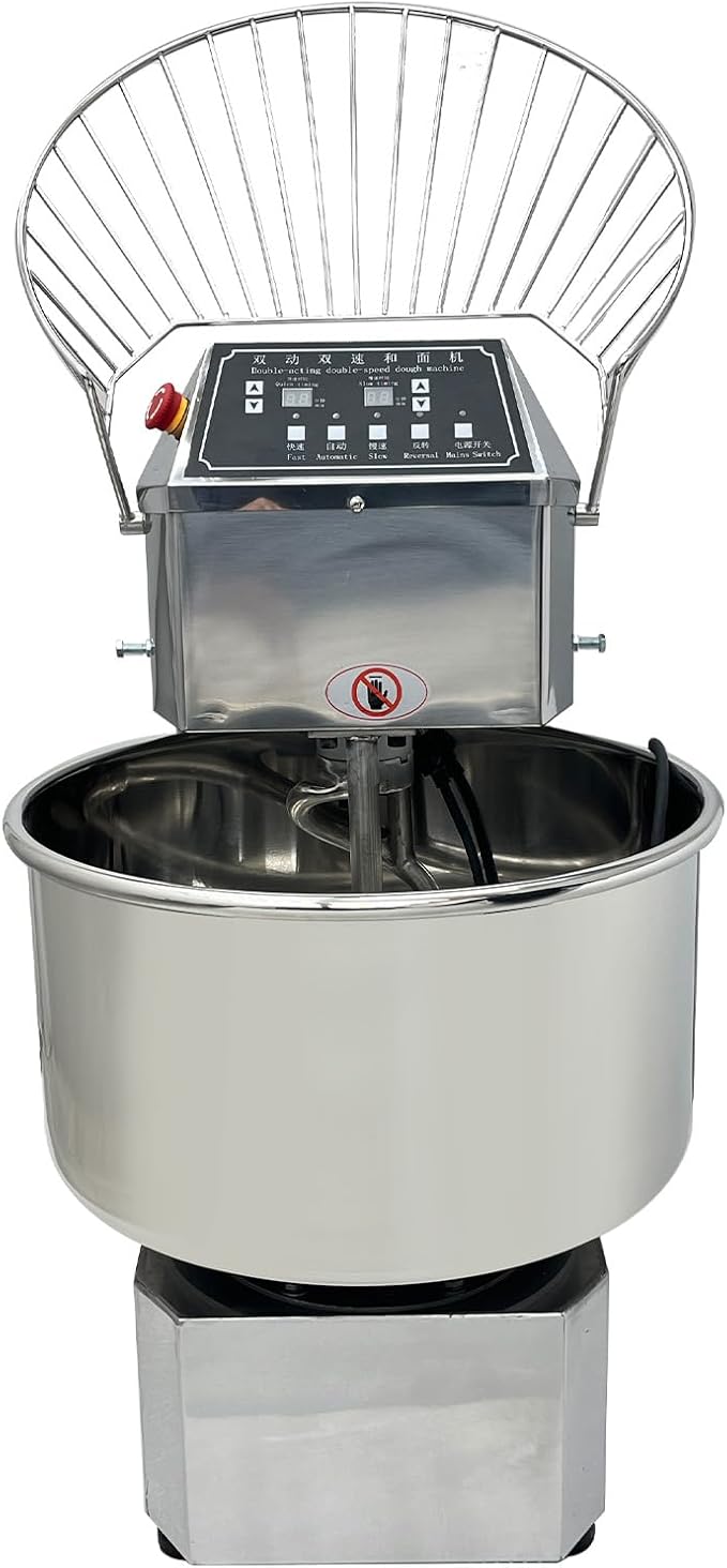 TECHTONGDA Commercial Dough Mixer Food Mixer with Time Setting, 50L Stainless Steel Stand Mixer for Bakery, Pizzerias & Kitchens, Heavy Duty Pizza & Bread Dough Mixer with Double Action, Double Speed