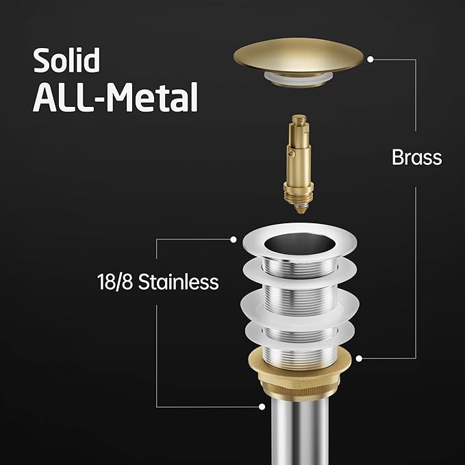 KES Bathroom Sink Drain Without Overflow Vessel Sink Lavatory Vanity Pop Up Drain Stopper Brushed Nickel Finish for 1.6"-1.9" Sink Hole, S2008D-BN