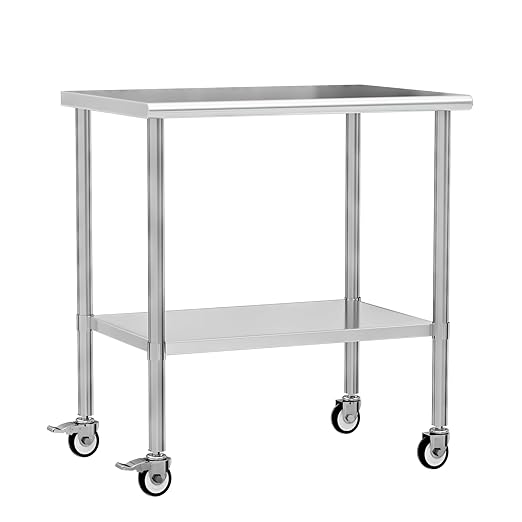 Stainless Steel Work Table with Wheels, 24x36 Inch NSF Kitchen Prep Table with Adjustable Undershelf for Commercial Restaurant, Garage, Outdoor BBQ