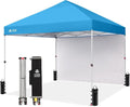CROWN SHADES 8x8 Pop Up Canopy with 1 Side Wall - Beach Tent with One Push Setup - Outdoor Sun Shade for Events, Parties, Camping - Gazebo with STO-N-Go Cover Bag (Sky Blue)