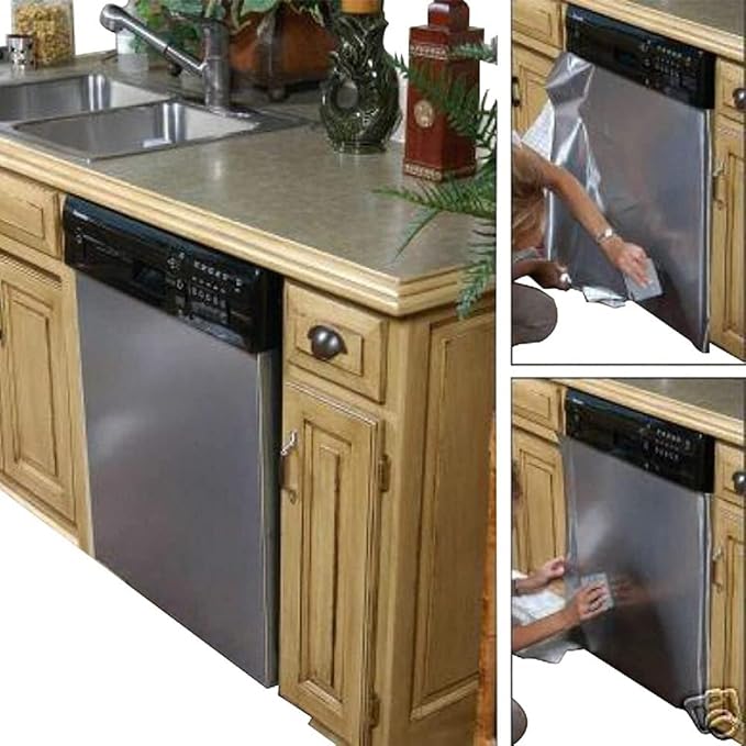 EZ FAUX DECOR Peel and Stick Stainless Steel Replacement Door Panel Wrap for Appliances Vinyl Dishwasher Cover 26" X 36" Easy Cut to fit, Waterproof, Heat, Scratch Resistant, Durable