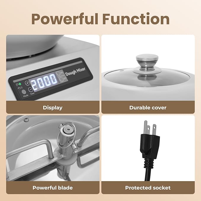 Commercial Dough Maker 17.64LBS/8KG, 1500W Electric Spiral Timer Kneader Double Rotating Flour Mixer Stainless Steel Doughs Mixer Kneading Machine with Face-up Touch Panel for Restaurant Bakery Home