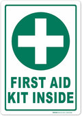 Brimar - 7" x 10" - First Aid Kit Inside Sign - 3.5 Mil InfiniStick™ Vinyl Label - Easy Installation - High Visibility