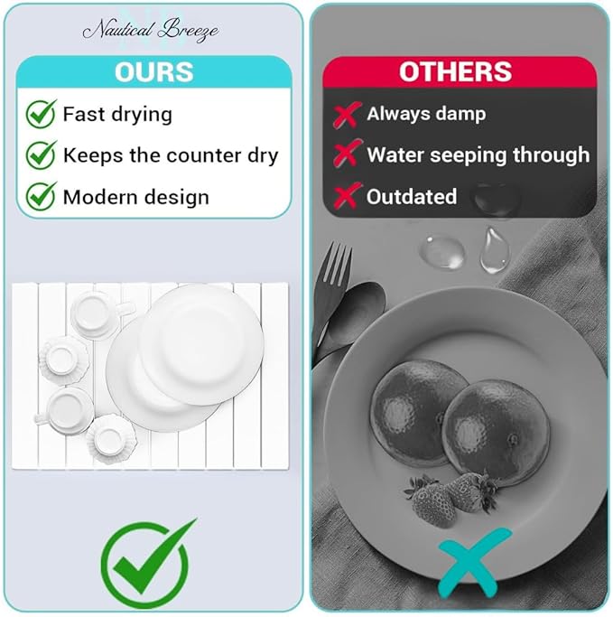 Roll-Up Stone Mat - Premium Diatomaceous Earth Dish Drying Rack, Water Absorbent Roll-Out Dish Drying Mat for Kitchen Countertops, Eco-Friendly, Quick-Dry Surface White