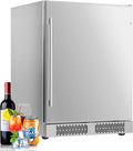24 Inch Outdoor Beverage Refrigerator Cooler, Stainless Steel Beverage Fridge for 164 Cans, Built-in Counter or Freestanding 3-Color LED Light Beer and Drink Fridge for Bar Home Office