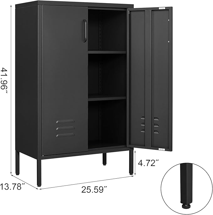 Metal Storage Cabinet,Metal Cabinet with Adjustable Shelves, 2 Door Locker Cabinets with Doors,Morden Accent Cabinets for Living Room,School,Office,Black