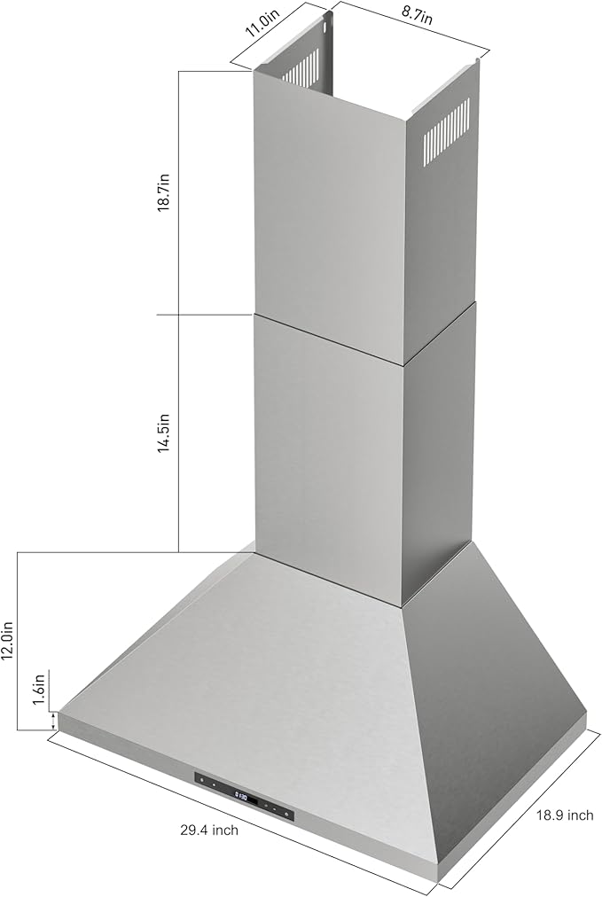 30inch Wall Mounted Range Hood with 1000CFM, Powerful DC Motor with 6 Speeds, Remote Control, Stainless Steel Permanant Filters