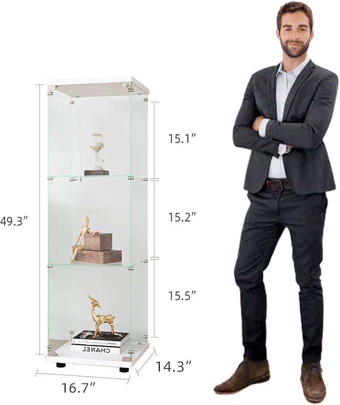 Frameless Glass Display Cabinet, Curio Cabinet Display Case with Lock and Glass Door, Quick-Install Floor Standing Small Showcase Display Shelf for Collectibles, Legos, Figures, Plants