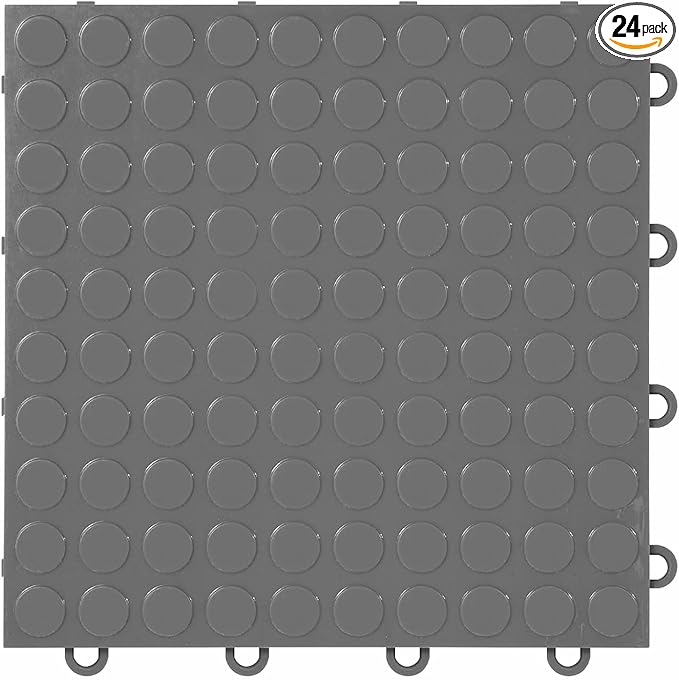 FlooringInc's Nitro 12"x12" Snap-Together Garage Flooring Tiles, Non-Slip Interlocking Plastic Garage Floor Mat, Garage Organization & Garage Storage, Coin Pattern, Graphite, 24 Tiles, 24 Sq/Ft