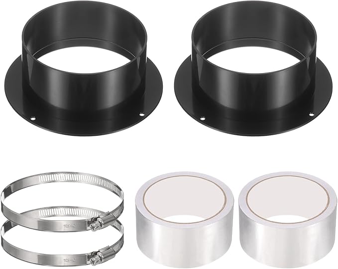 PATIKIL 5 Inch Duct Connector Flange, 2 Pack ABS Plastic Straight Pipe Flange Dryer Vent Connector with Clamp for Air Heating Cooling Ventilation HVAC System, Black