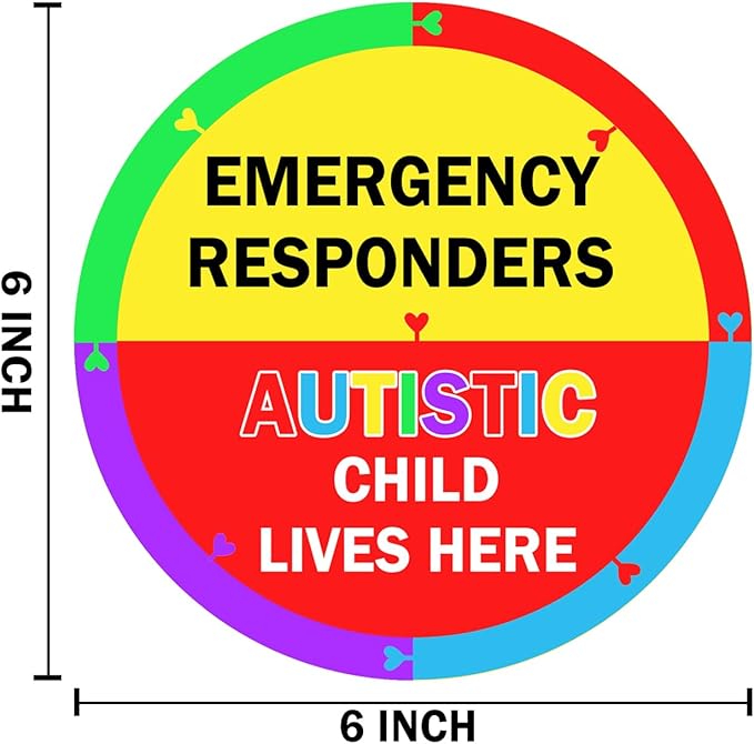 Autism Awareness Home Safety Sticker 6" x 6" Autistic Child Lives Here Vinyl Labels Emergency Responders Special Needs Warning Sign for Home House Window Door 2pcs