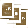 Homeforia 11x15 Bronze Picture Frame, High End Metal 11x15 Brass Frames with Mat 8.5x11, 11 x 15 Poster Frames Matted to 8.5 x 11 inch Photo, 11 by 15 Bronze Frames, Tempered Glass, Wall Kit, Set of 3