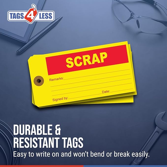 Tags 4 Less Production Quality Control Hang Tags – Equipment Preventative Maintenance Labels, for Easy Record-Keeping for Inventory Status (Scrap, Pack of 100)