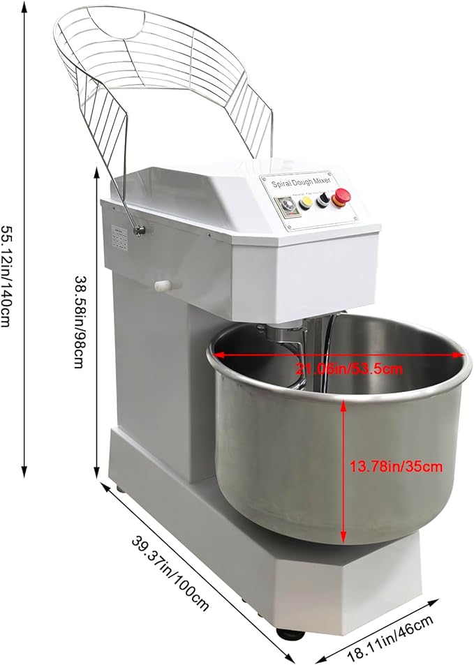 TECHTONGDA Commercial Dough Mixer, Double Action Double Speed Spiral Stand Mixer, 220V 80L Dough Kneading Machine with Timing Function for Restaurant Bakeries Pizzeria, 72LB Max Weight of Flour
