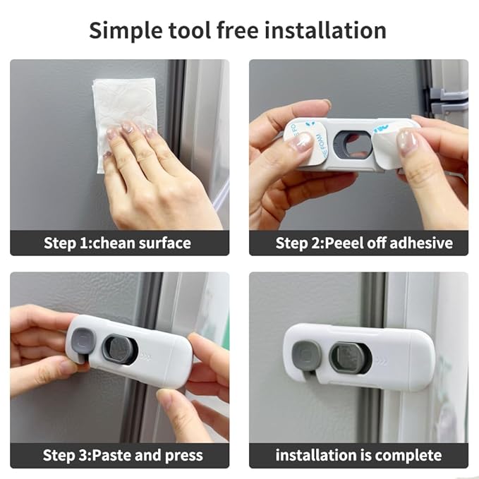 5Pack Child Proof Refrigerator Lock, Fridge Locks for Kids,with Adhesive,Child Safety Locks for Doors, RV Refrigerator, Oven Lock Child Safety Baby Cabinet Locks (Light Gray, 5 Count (Pack of 1))
