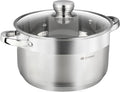 Daniks Standard 7 Quart Stainless Steel Stock Pot with Glass Lid, Try-Ply Bottom for Even Heating, Induction Compatible, Dishwasher Safe, Built-In Measuring Scale, Silver