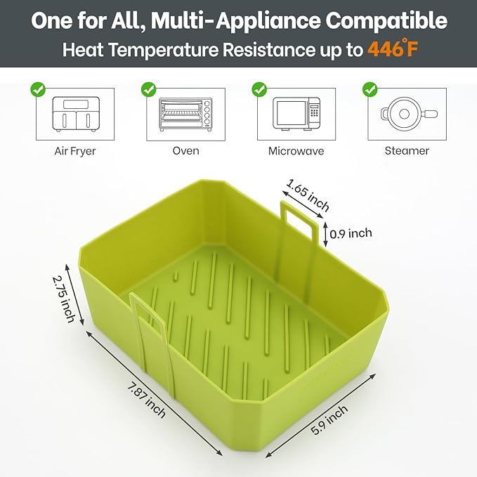 Air Fryer Silicone Liners 10QT For Ninja DZ550/DZ401, 2 Pack BPA Free Platinum Silicone Air Fryer Basket Liner with Handle, Rectangle Dual Basket Air Liners, Upgraded