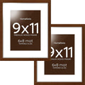 Homeforia 9x11 Picture Frame Brown, High End Dark Oak 9 x 11 Walnut Wooden Frames with Mat 6 by 8 Photo, 11x9 Wood Frame Matted to 6x8 Print, Wall or Tabletop Frame, Tempered Glass, Wall Kit, Set of 2
