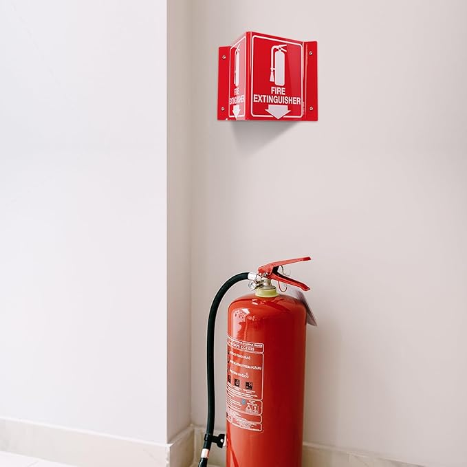 GicnKeuz Fire Extinguisher Sign with Down Arrow, 8" x 6" Fire Extinguisher Two-Sided Acrylic Projecting V-Sign, Including Screws, Easy to Install, Home Office/Business Use (8 Pack)