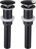 KES Black Sink Drain Without Overflow, Bathroom Sink Stopper, Pop Up Drain Vessel Sink, 2 Pack, Matte Black, All Metal Rustproof Brass and 304 Stainless Steel, for 1.6"-1.9" Sink Hole, S2008D-BK-P2