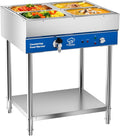 4-Pan Commercial Food Warmer, Electric Steam Table, 120V 1700W Stainless Steel Buffet Catering Food Warmer with Undershelf and Workspace, for Restaurant.