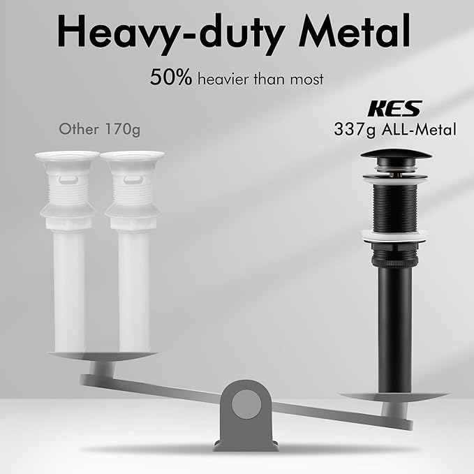KES Black Sink Drain Without Overflow, Bathroom Sink Stopper, Pop Up Drain Vessel Sink, 2 Pack, Matte Black, All Metal Rustproof Brass and 304 Stainless Steel, for 1.6"-1.9" Sink Hole, S2008D-BK-P2