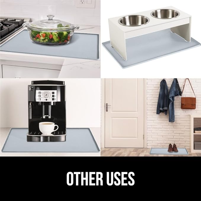 GORILLA GRIP Waterproof Silicone Under Sink Mat with Raised Lip for Kitchen and Bathroom, 46 x 22 in, Cabinet Shelf Liner Stay in Place Mats Dishwasher Safe Drawer Liner, Organizer Tray, Light Grey