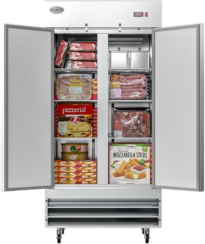 Pemberly Row 39 in. Commercial Stainless Steel 2-Door Reach-in Freezer in Silver