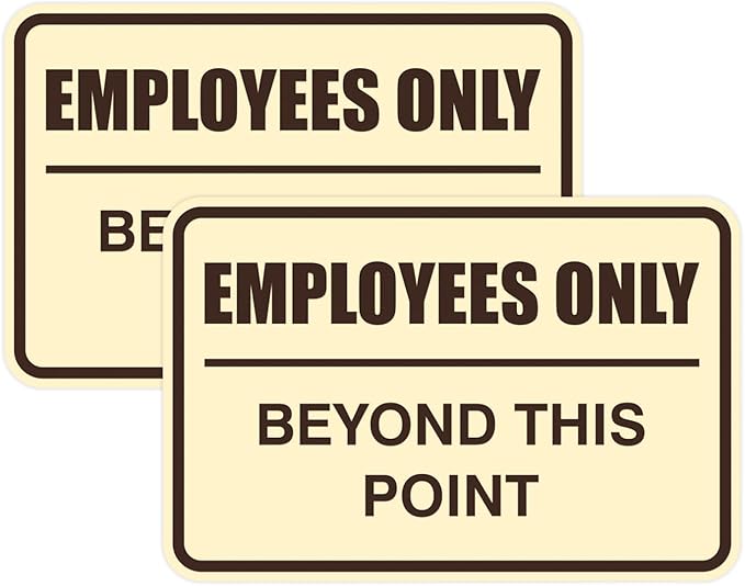 All Quality Classic Framed Employees Only Beyond This Point Wall or Door Sign | Easy to Install Business Signage - Large (Ivory-Dark Brown) 2 Pack