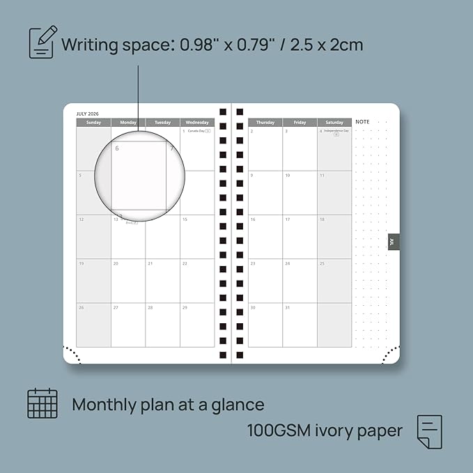 POPRUN Pocket 2026 Planner (Small Size- 4'' x 6.25'') Weekly and Monthly for Purse - Calendar 2026 (Jan. 2026 - Dec.2026) with Soft Cover, Plastic Ruler - Burgundy Red