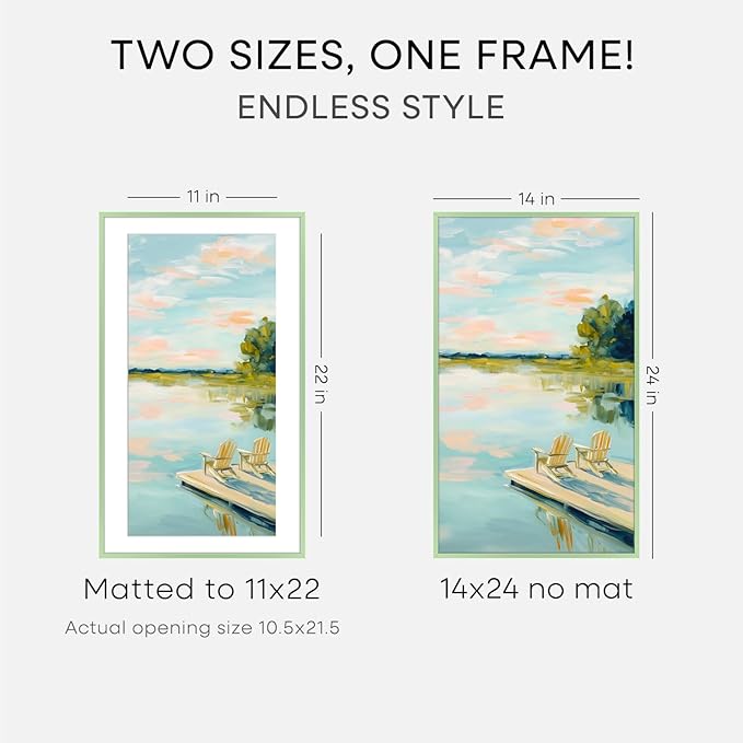Homeforia 14x24 Picture Frame Sage Green, High End Metal 14x24 Poster Frames with Mat 11x22 Photo, 14 x 24 Sage Green Frame Matted to 11 by 22 Art, 24x14 Thin Frame, Tempered Glass, Wall Kit, Set of 2