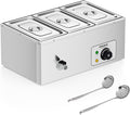 ROVSUN 21QT Electric Commercial Food Warmer, 3-Pan Steam Table 6.9 QT/Pan Stainless Steel Bain Marie Buffet Countertop with Temperature Control & Lid for Parties, Catering, Restaurants 110V