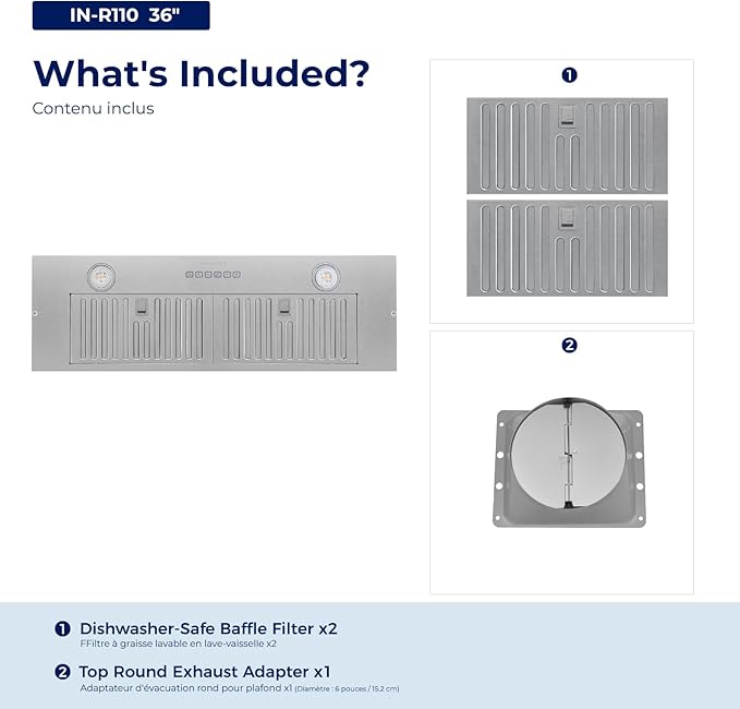 Hauslane Range Hood Insert 36 Inch, Hood Vent for Kitchen| HauSMART™ App & Voice Control |4-Speed Fan, LED GU10 Lights | Dishwasher-Safe Baffle Filters, Stainless Steel Ducted|Ductless Range Hood