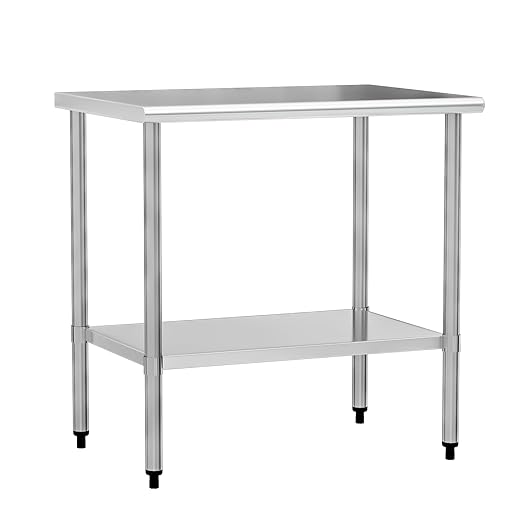 Stainless Steel Work Table 24 x 36 Inch with Adjustable Undershelf, Heavy-Duty Metal Prep Table for Commercial Kitchen & Restaurant, Garage, Outdoor