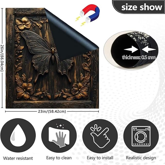 Farmhouse Butterfly Dishwasher Magnet Cover,Vintage Butterfly Wood Floral Magnetic Dishwasher Cover Vinyl Sticker,Fridge Door Cover Magnets Art Skin Panel Decal,Home Decor Decal,23"X26"