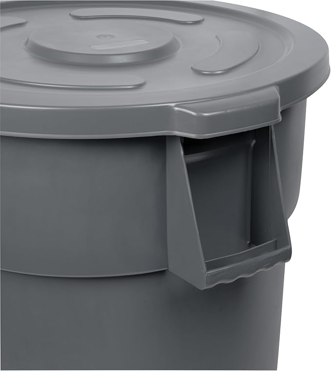 Restaurantware-LID ONLY: RW Clean Waste Container Lid, 1 Round Trash Can Cover - Waste Bin Sold Separately, For 55 Gallon Dustbin, Built-In Handle, Gray Plastic Garbage Can Cover, Heavy-Duty