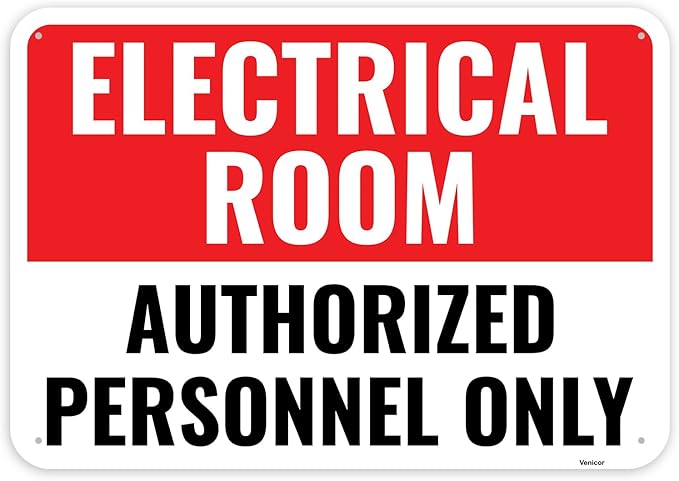 1PC Electrical Room Sign, 10 x 7 Inches - Aluminum - Authorized Personnel Only - Electric Room Signage For Door
