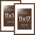Homeforia 11x17 Brown Picture Frame, High End Dark Oak 11x17 Poster Wood Frame with Mat 8x12 Print, 11 x 17 Wooden Walnut Frame Matted to 8 x 12 Photo, 17x11 Frames, Tempered Glass, Wall Kit, Set of 2