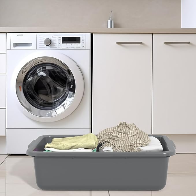 35 Quart Commercial Bus Tubs, Plastic Bus Box Dish Pan Basin, Gray, 4 Packs
