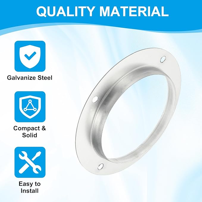 PATIKIL 5 Inch Duct Connector Flange, Metal Straight Pipe Exhaust Flange Duct Mounting Plate for Heating Cooling Ventilation HVAC System, Galvanize Steel