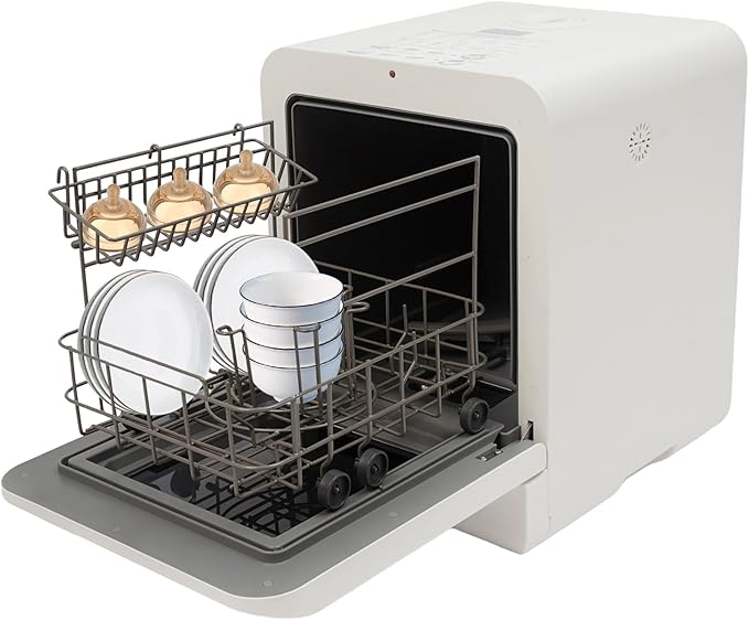 Portable Countertop Dishwasher, 3 Washing Programs Mini Dishwasher with Baby Care, 4L Built-In Water Tank & Dual Water Supply, 162℉ High-Temp, Compact Dishwasher for Dorm Apartment RV