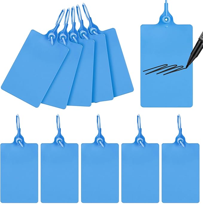 100 Plastic Tags - Waterproof, Writable, Large Shipping Labels with One Blue Marker Pen