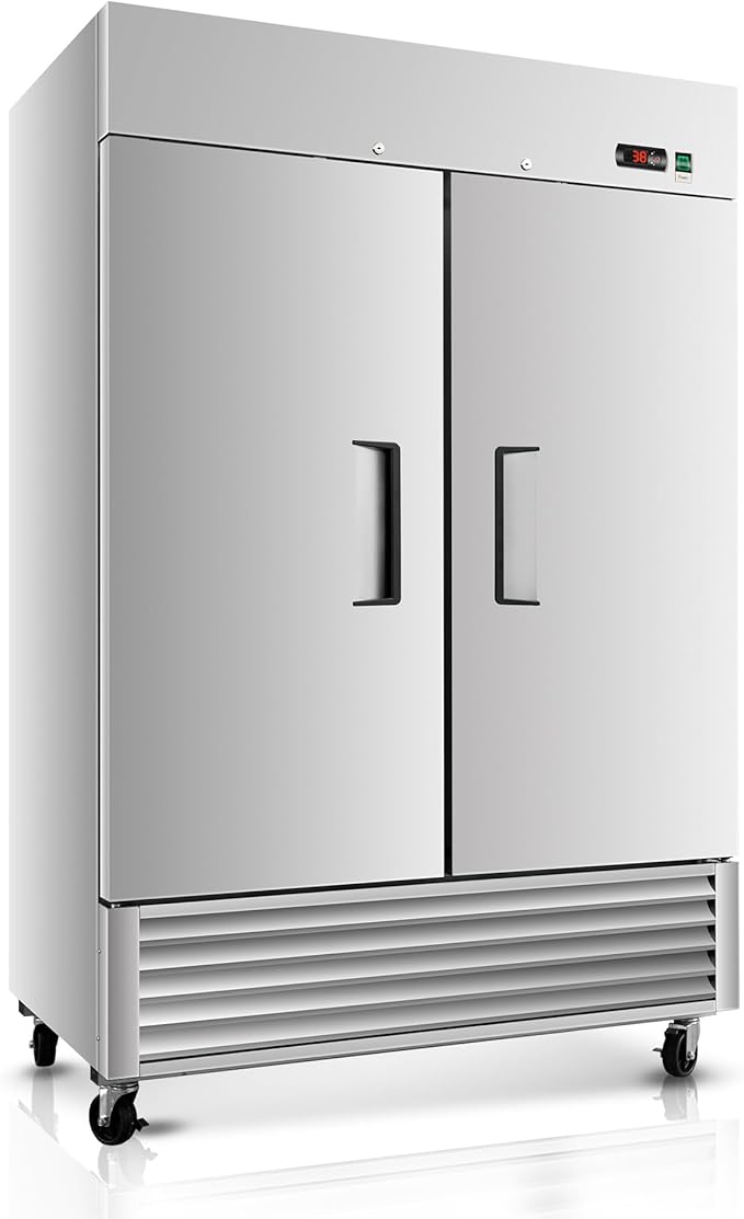 54"W Commercial Refrigerator,49 Cu.ft Commercial Refrigerator with 2 Stainless Steel Solid Door ,ETL Upright Freeze Storage w/ 6 Adjustable Shelves,Auto Defrost,for Restaurant,Bar,Shop,Silver