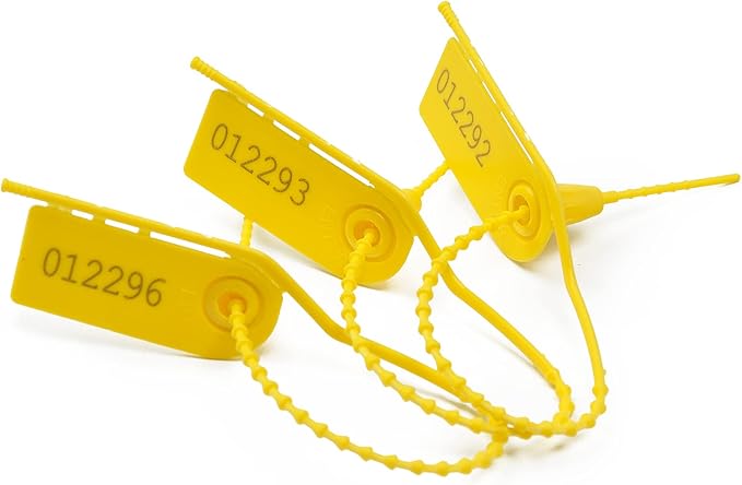 500 PCS Plastic Tamper Seals Pull Tight Security Seals Tags Breakaway Seals Numbered Zip Ties Disposable Self-Locking Ties for Fire Extinguisher, Tear Off Type, 210mm Length