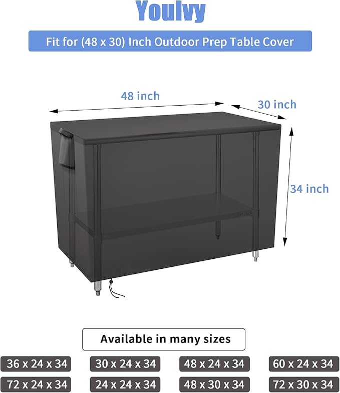 Outdoor Prep Table Cover 48 Inch,Waterproof Fadeproof UV Resistant Patio Stainless Steel Metal BBQ Table Cover All Season Protection for Outdoor Table - 48 x 30 x 35 Inch
